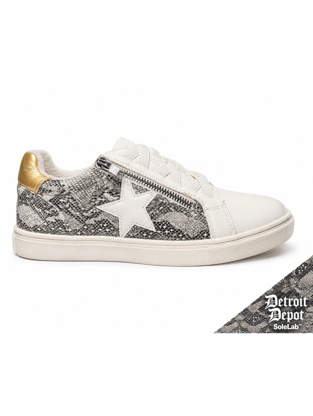 Report Logan Sneakers Womens 7.5 White Zip Star Snakeskin Casual Fashion Shoes